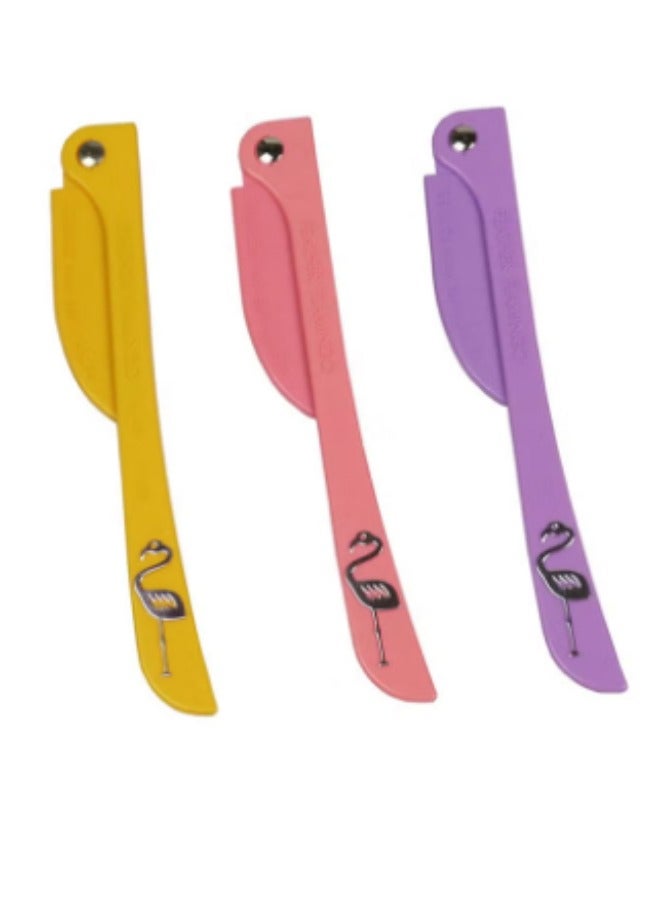 Feather 3-Piece Flamingos Ladies Razor For Facial And Body Hair Yellow/Pink/Purple - Image 1